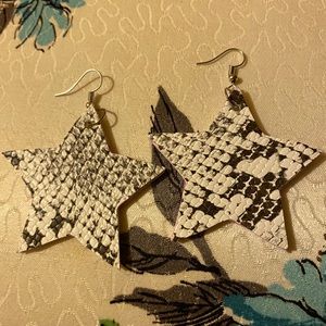 Handmade Faux leather snake skin star earrings